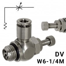Пневмодроссель DV_w6-1/4m — регулировка под винт, без обратного клапана, Арт. 8971