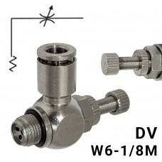 Пневмодроссель DV_w6-1/8m — регулировка под винт, без обратного клапана, Арт. 9015