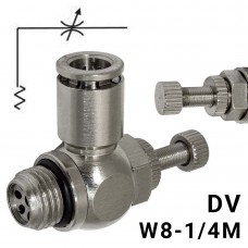 Пневмодроссель DV_w8-1/4m — регулировка под винт, без обратного клапана, Арт. 8988