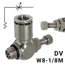Пневмодроссель DV_w8-1/8m — регулировка под винт, без обратного клапана, Арт. 9022